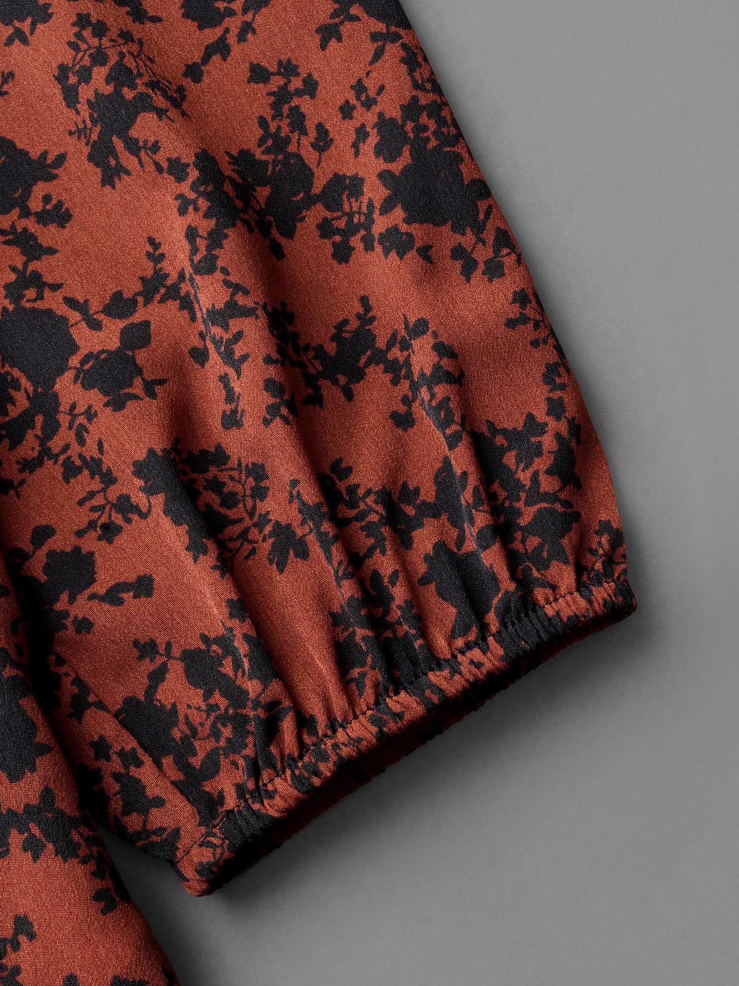 Silhouette Floral Print Shirred Gathered Blouse