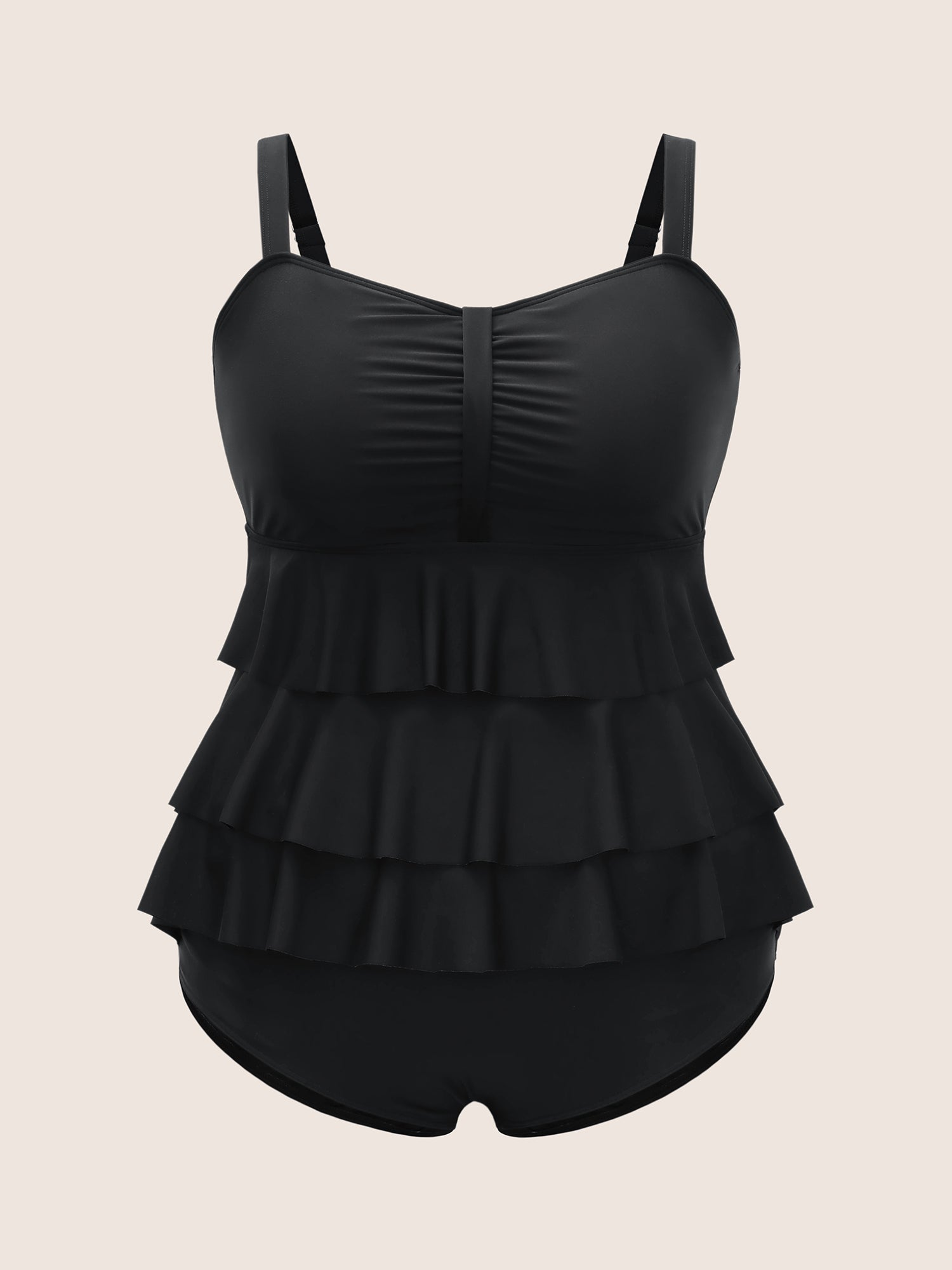 Solid Tiered Ruffles Ruched One Piece Swimsuit