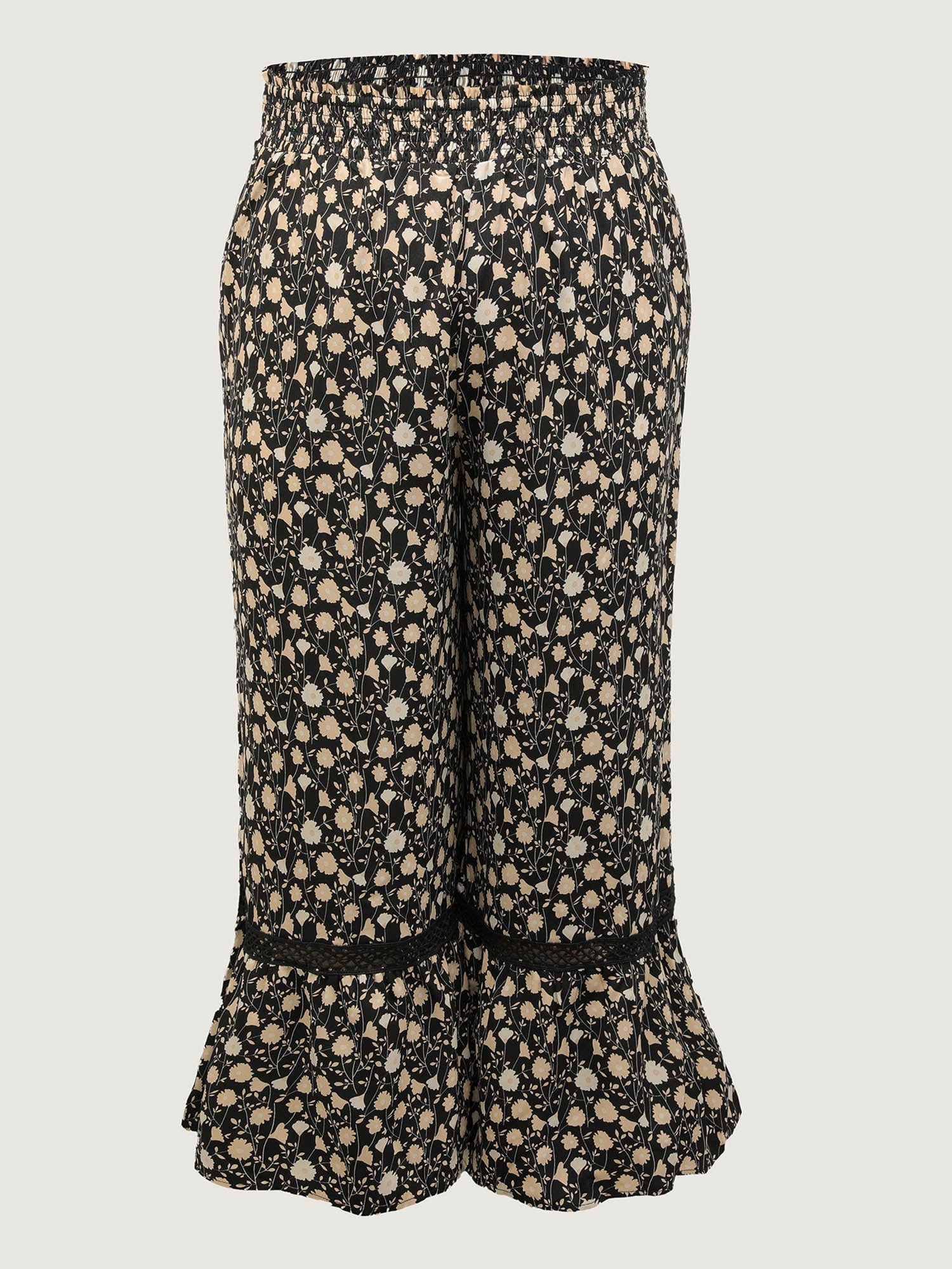 Floral Print Shirred Wide Waistband Tiered Pants