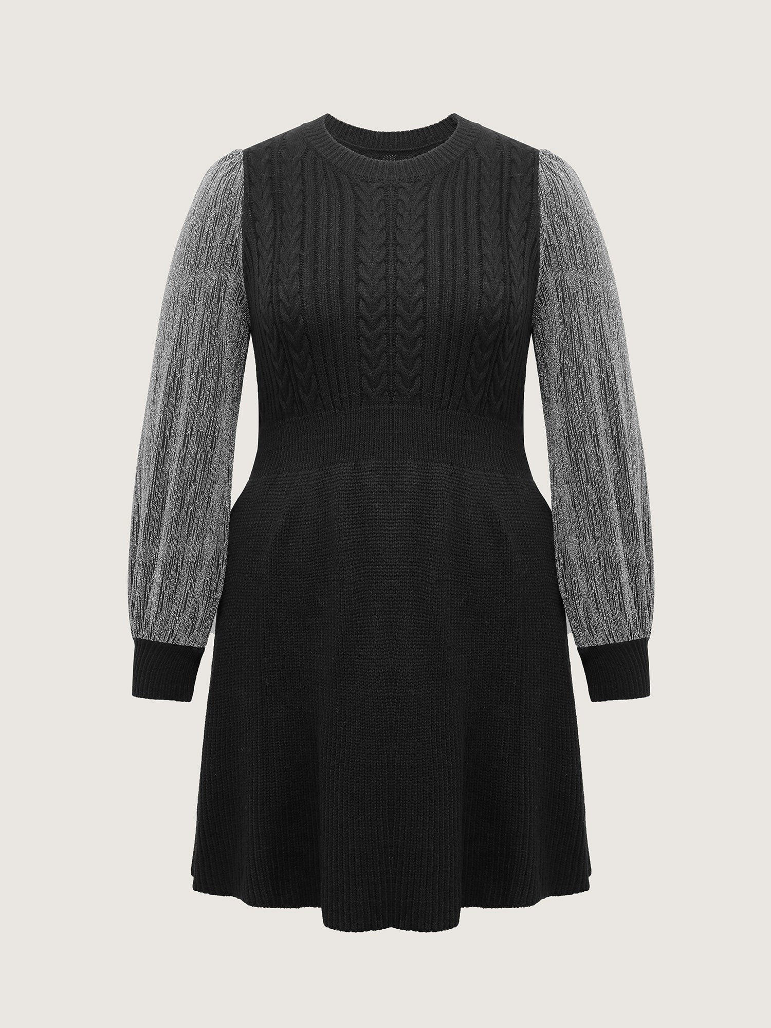 Glitter Textured Contrast Sleeve Midi Sweater Dress