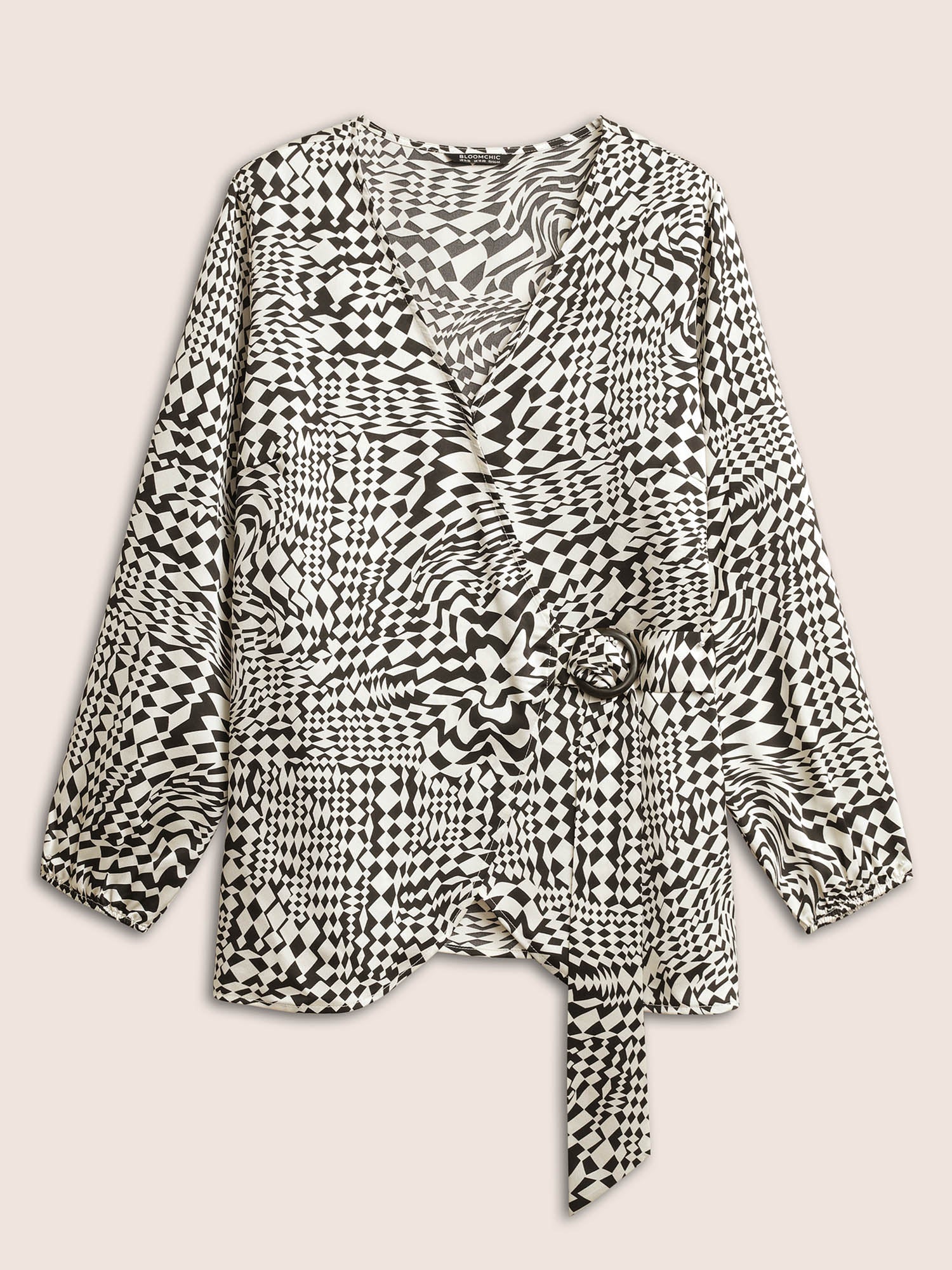 Asymmetrical Geometric Wrap Button Detail Blouse