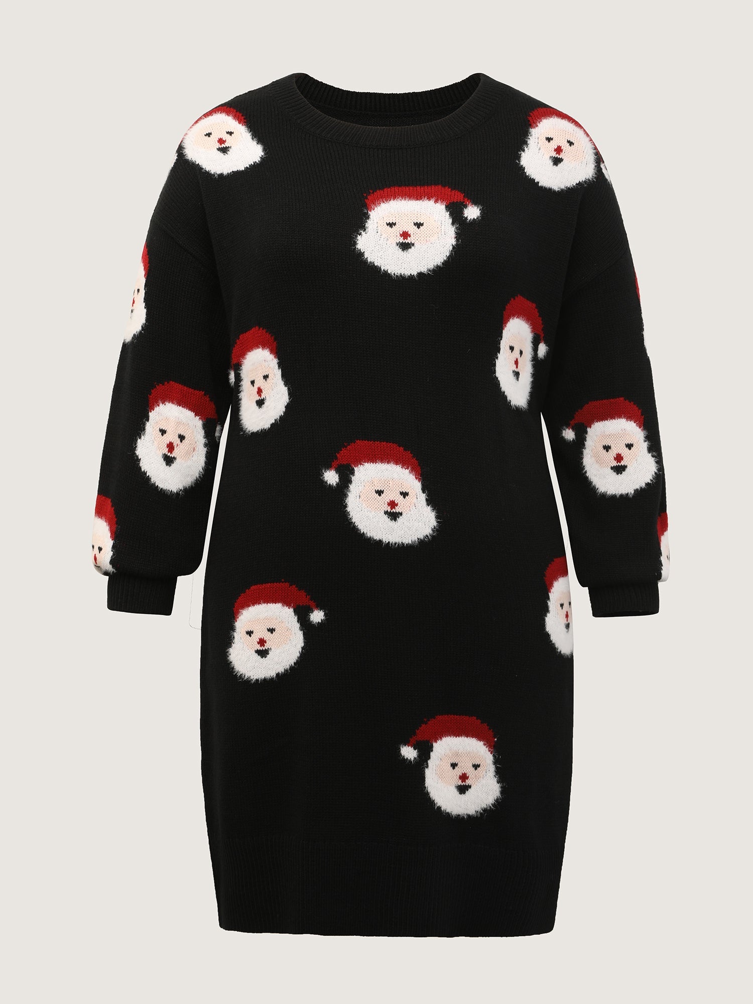 Santa Claus Print Embroidered Textured Sweater Dress