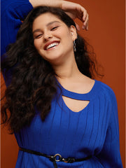 Solid Pointelle Knit Cut Out Split Hem Rib Knit Top