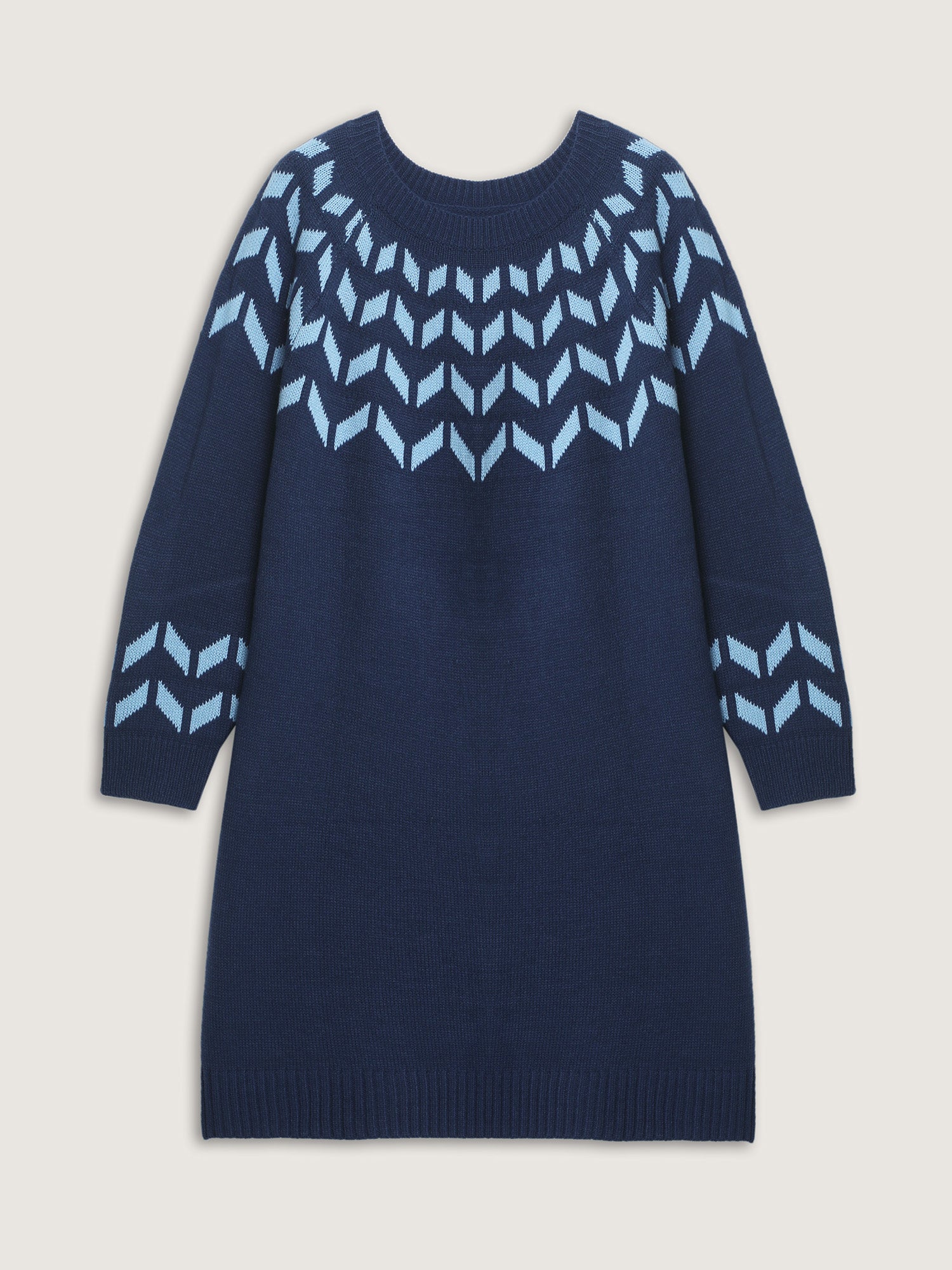 Geometric Pattern Raglan Sleeve Midi Sweater Dress