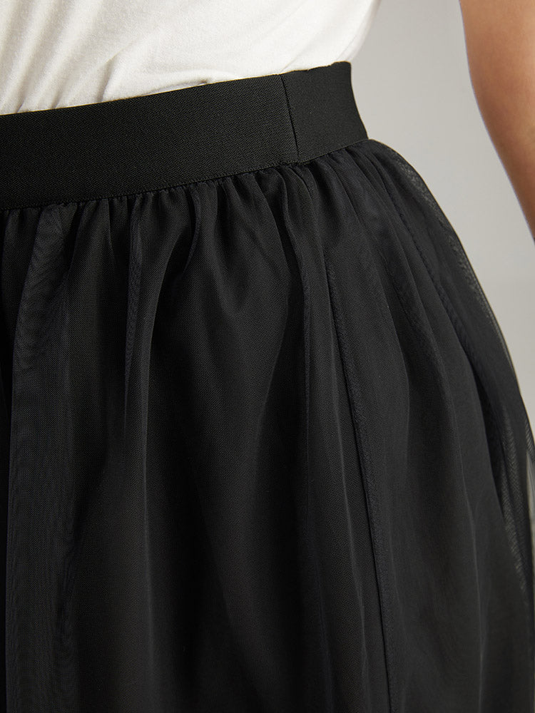 Silhouette Floral Print Ombre Mesh Skirt