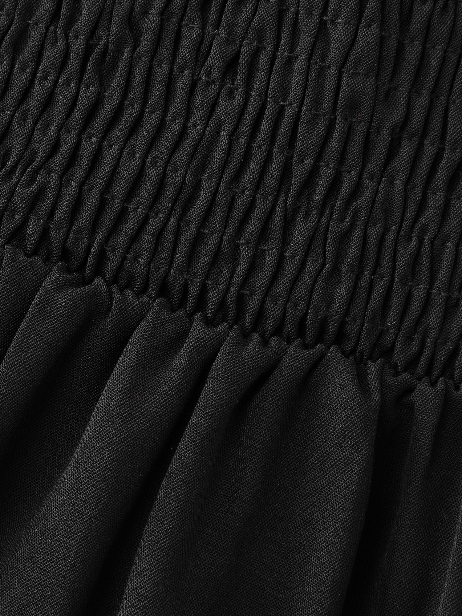 Sheer Sleeve Shirred Stretchy Waist Midi Dress