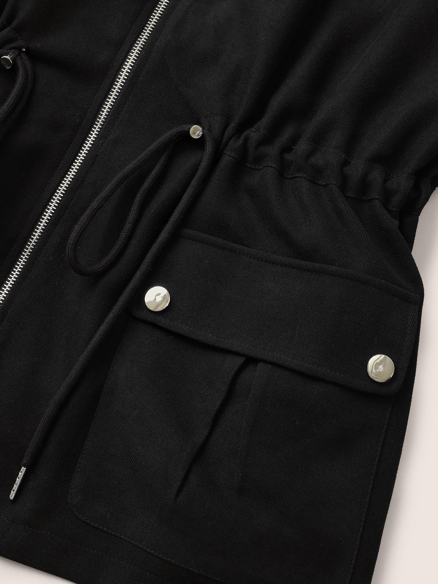 Geometric Drawstring Patchwork Hooded Jacket