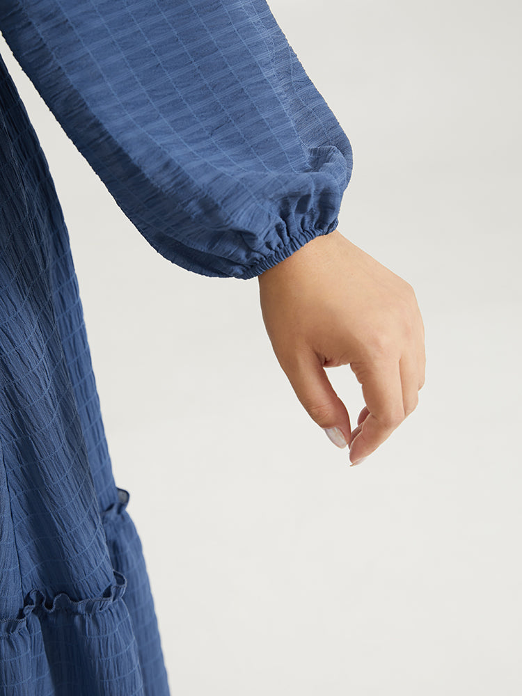 Solid Plisse Ties Frill Trim Ruched Dress