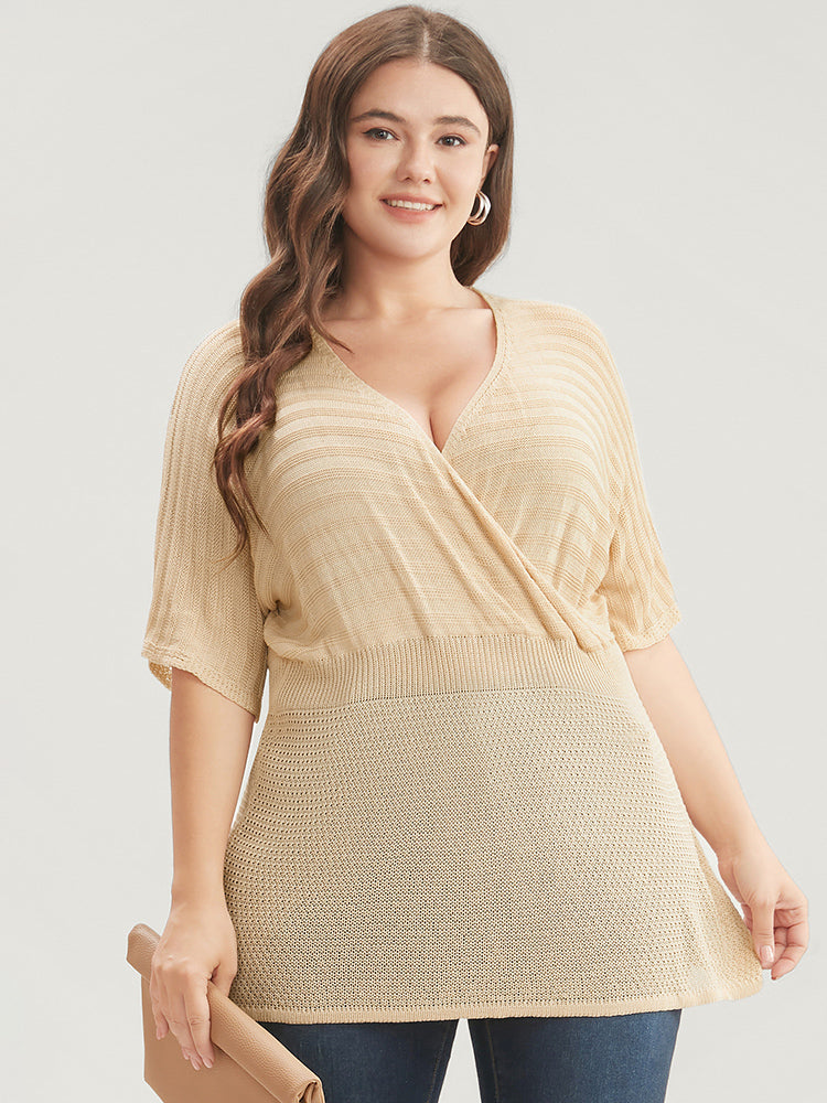 Plain Dolman Sleeve Wrap Knit Top