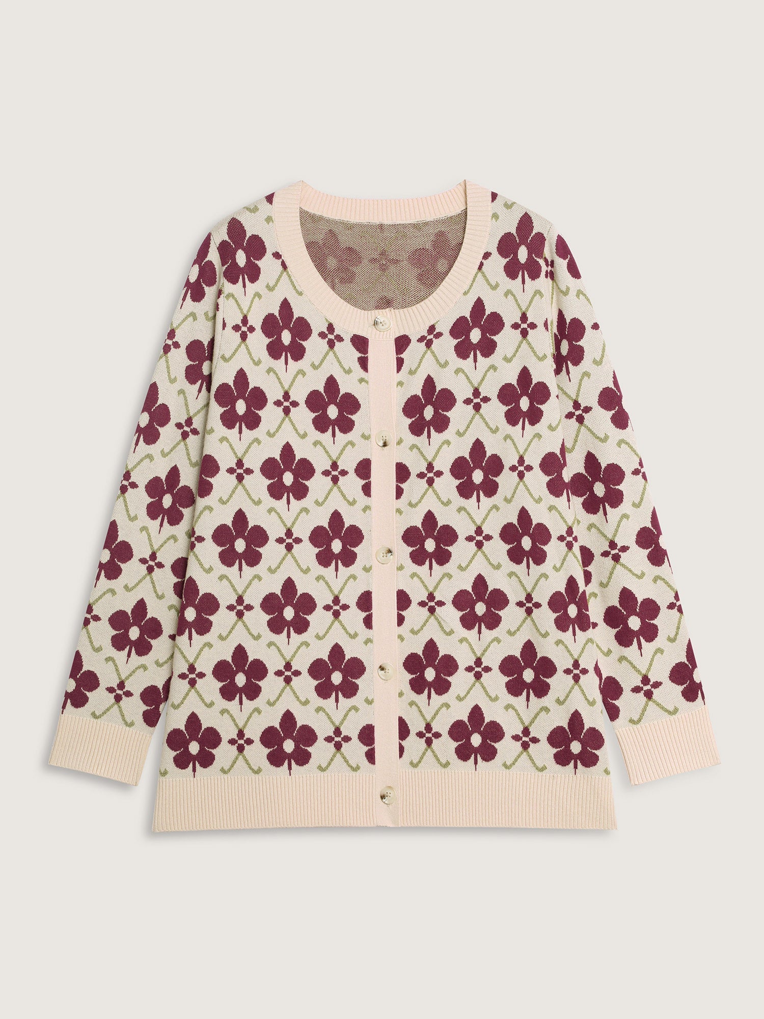 Floral Jacquard Button Knit Cardigan