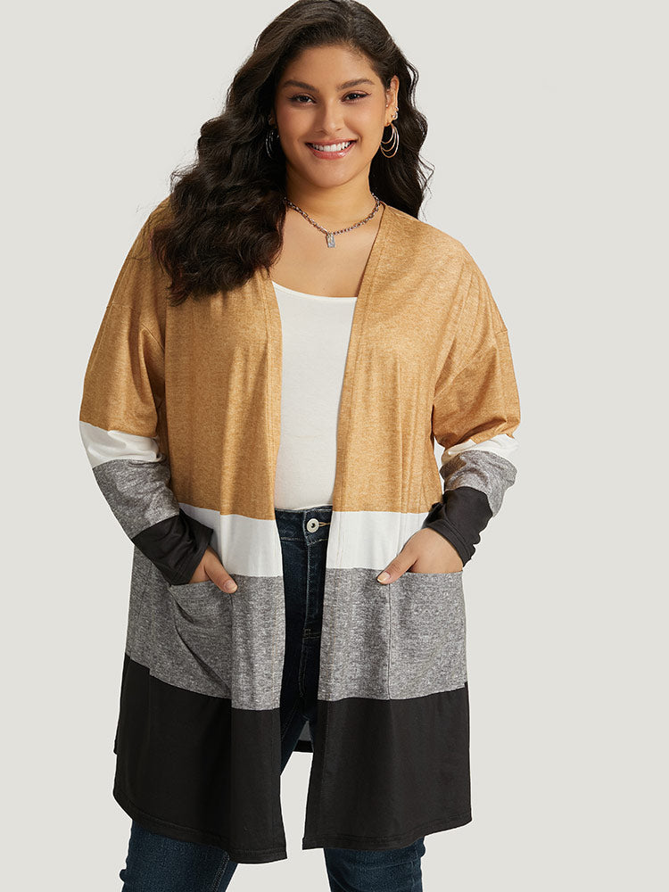 Halloween Anti-Wrinkle Colorblock Contrast Pocket Open Front Kimono