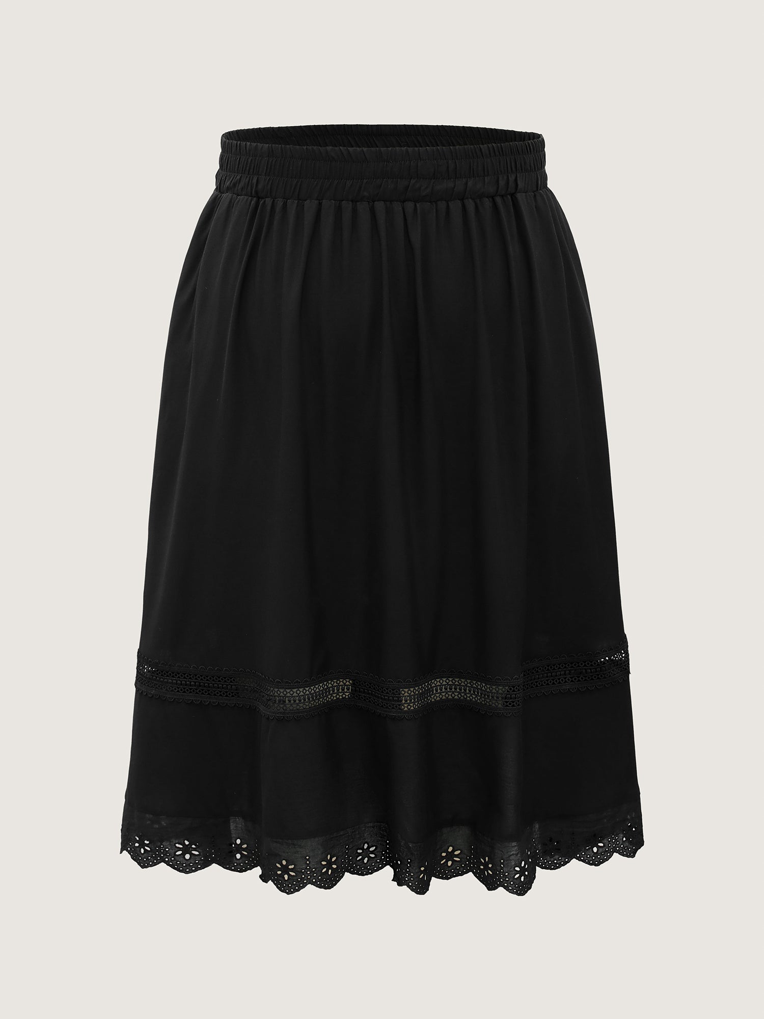 Shirred Lace Trim Pleated Midi Skirt
