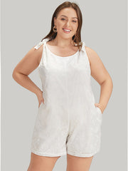 Solid Embroidered Knot Pocket Overall Romper