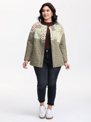 Floral Collage Print Pockets Quilted Jacket