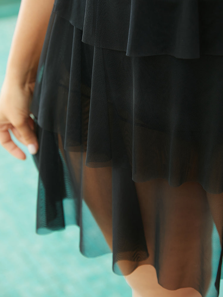 Bandana Print Mesh Tiered Hem Swim Dress