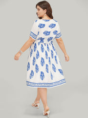 Floral Print Pocket Belted Ruffle Hem Knee Dress