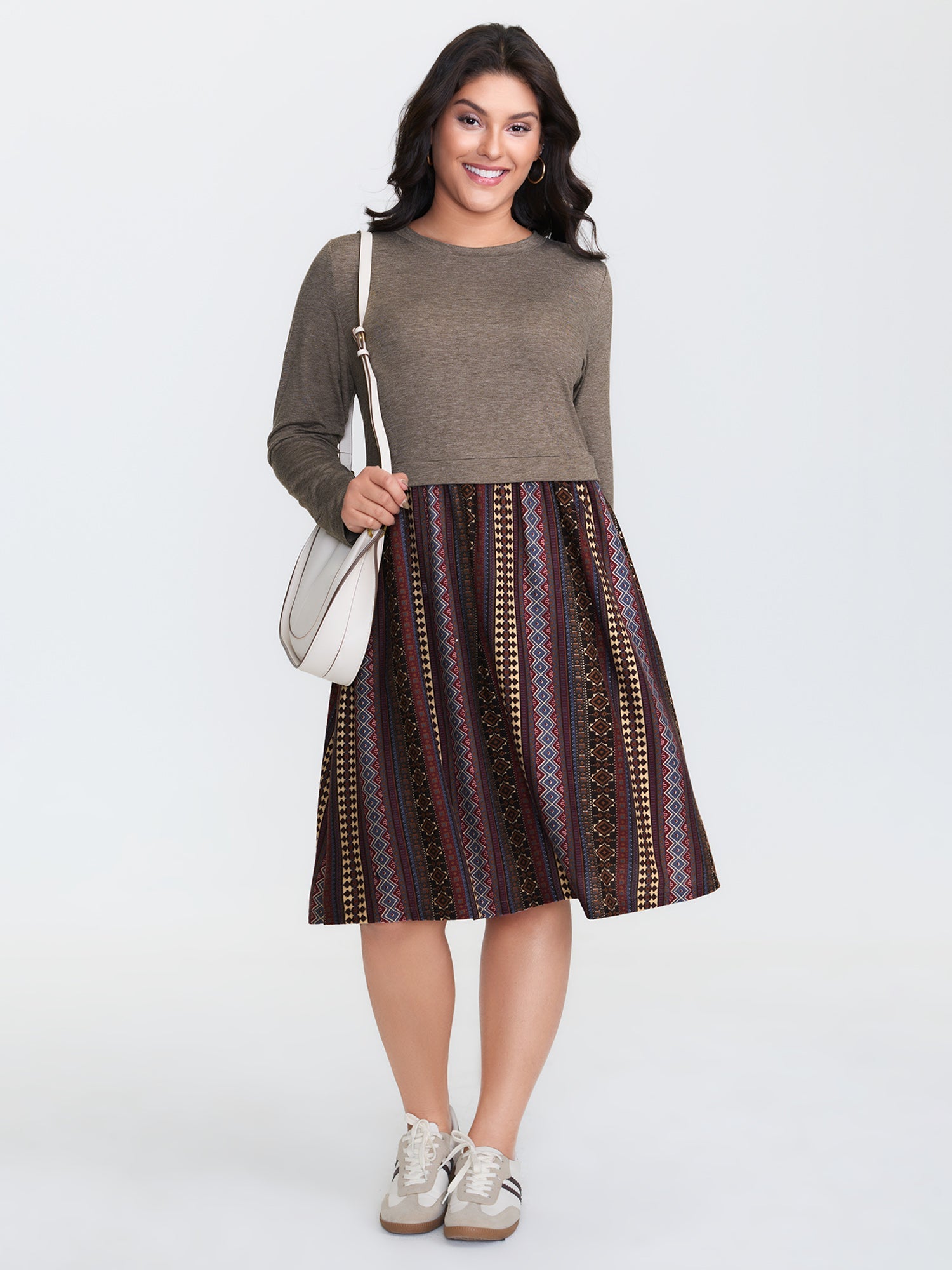 Heather Knit Stripe Layered Midi Dress