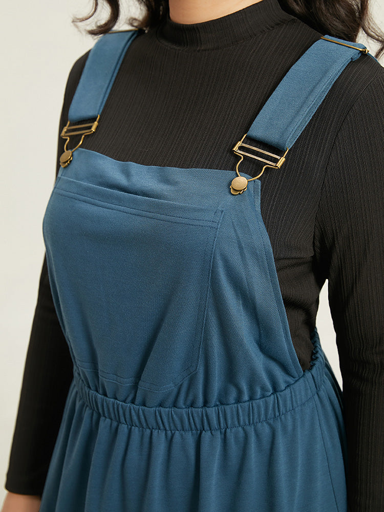 Solid Adjustable Straps Elastic Waist Dress