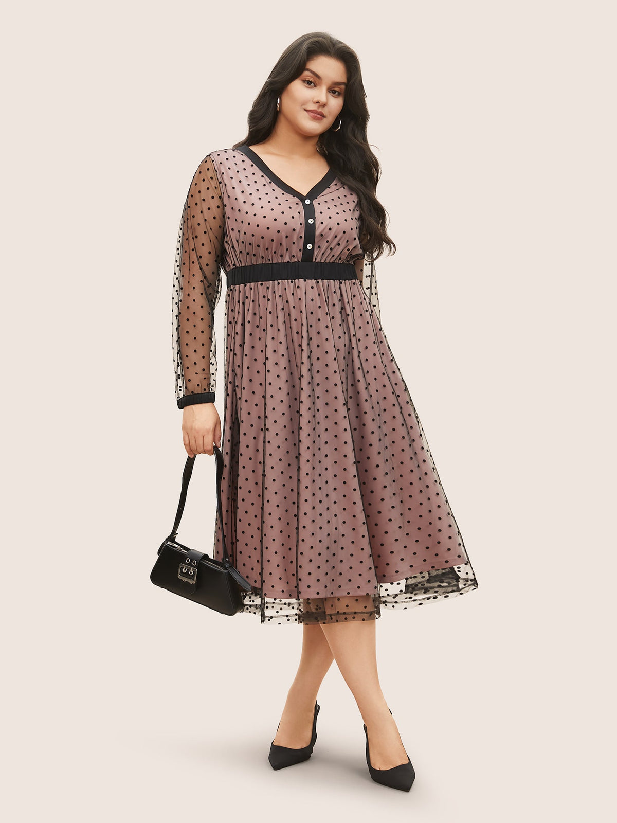 Flocking Polka Dot Tiered Mesh Dress