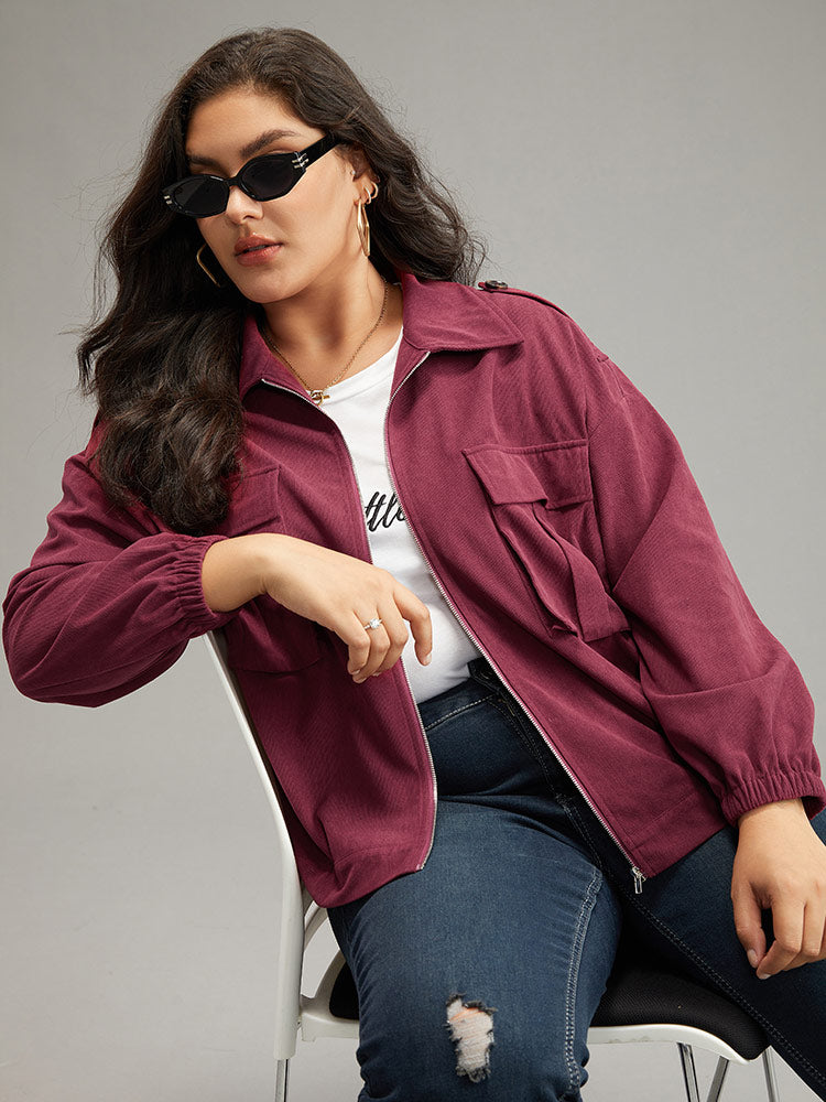 Plain Pocket Zipper Elastic Cuffs Jacket