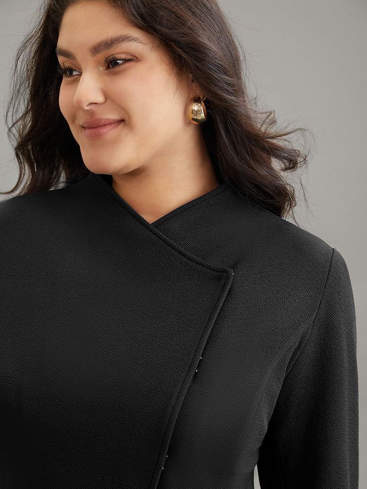 Plain Asymmetrical Neck Button Up Blazer