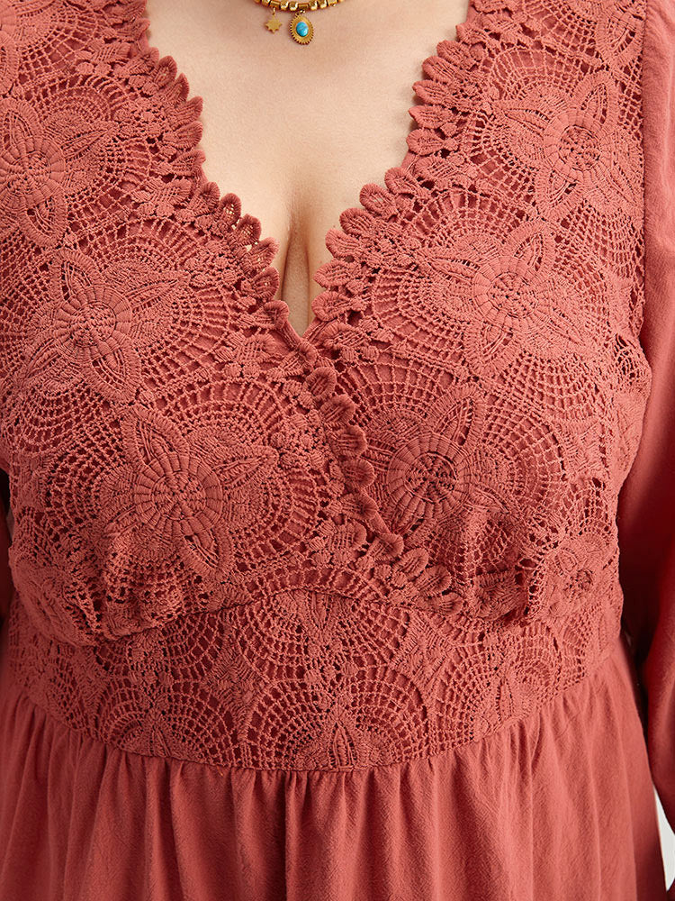 Solid Lace Panel Wrap Patchwork Dress