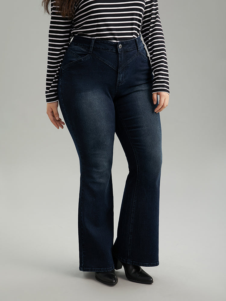 Flare Leg Very Stretchy Pleated Patchwork Jeans