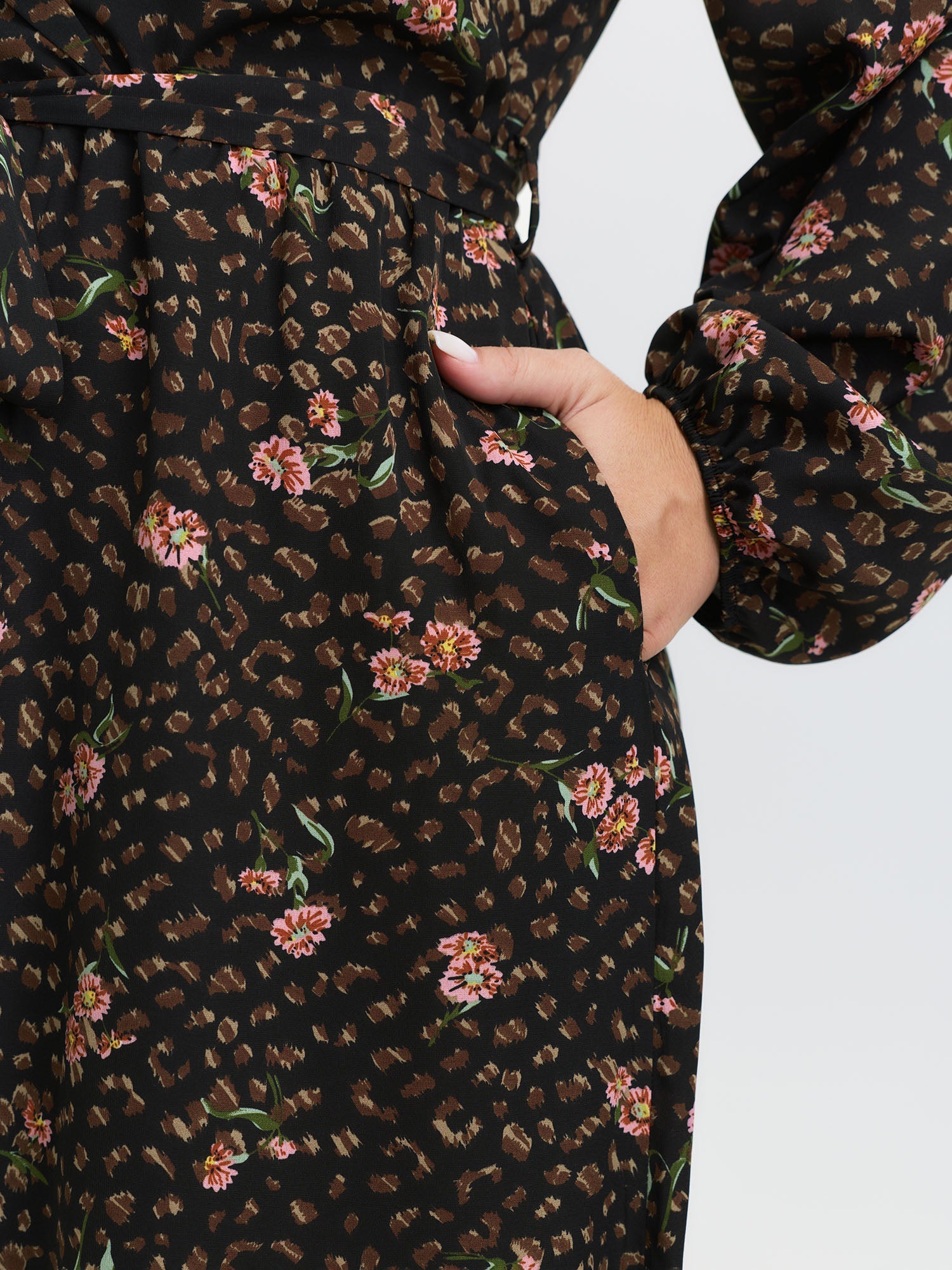 Floral Leopard Print Belted Collar Jumpsuit