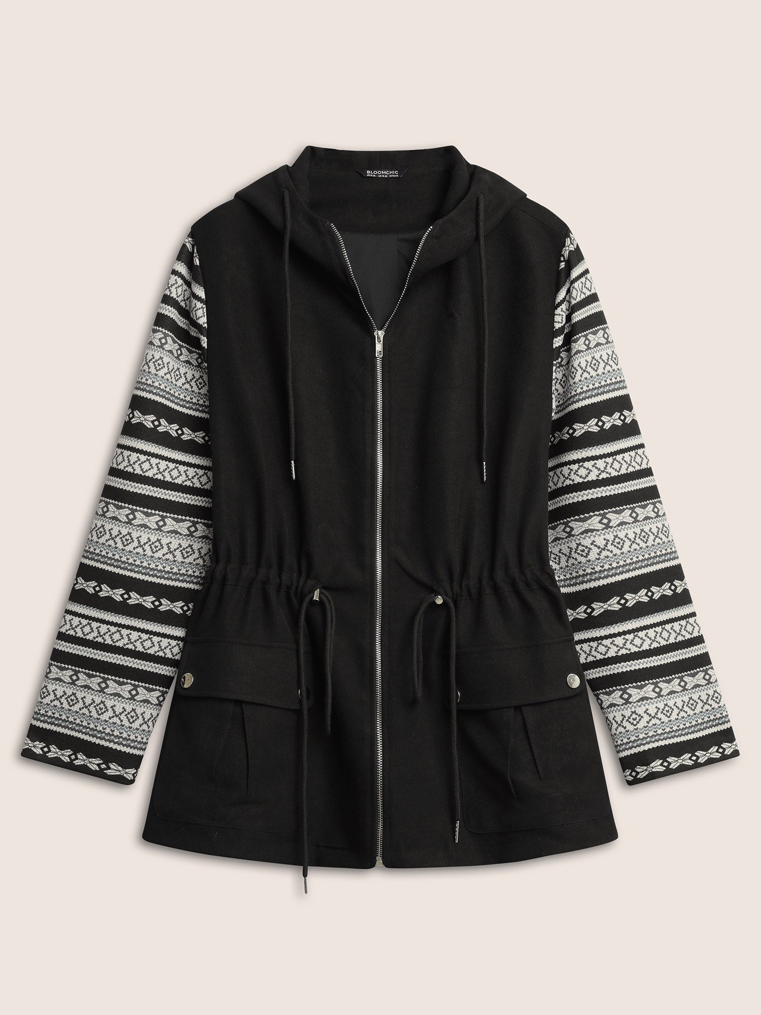 Geometric Drawstring Patchwork Hooded Jacket