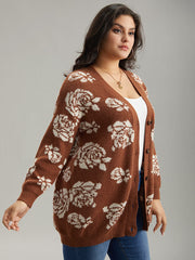 Anti-Pilling Floral Print Drop Shoulder Cardigan