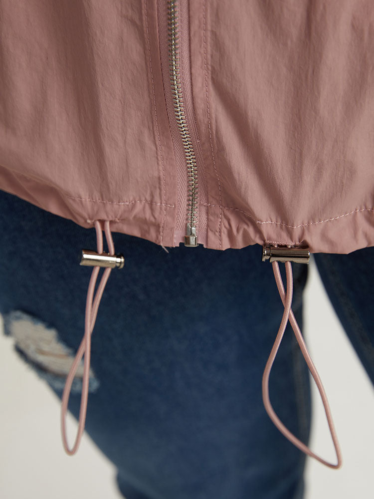 Plain Hooded Pocket Zipper Fly Drawstring Jacket