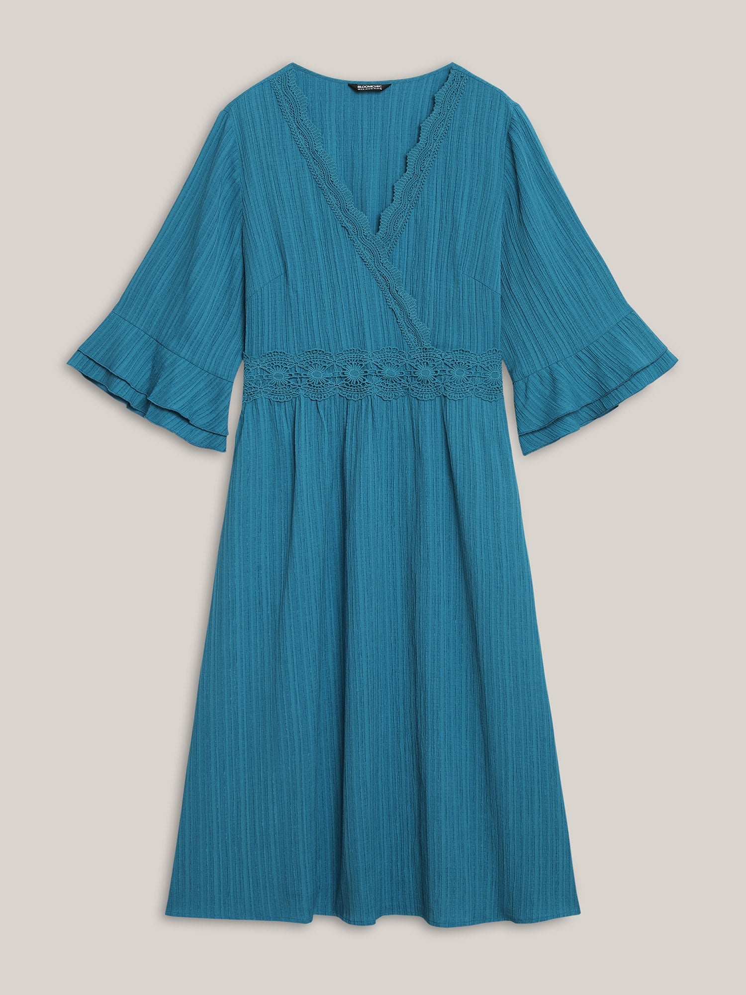 Scalloped Lace Surplice Ruffled Midi Dress