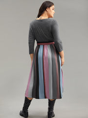 Striped Contrast Patchwork Belted Dress
