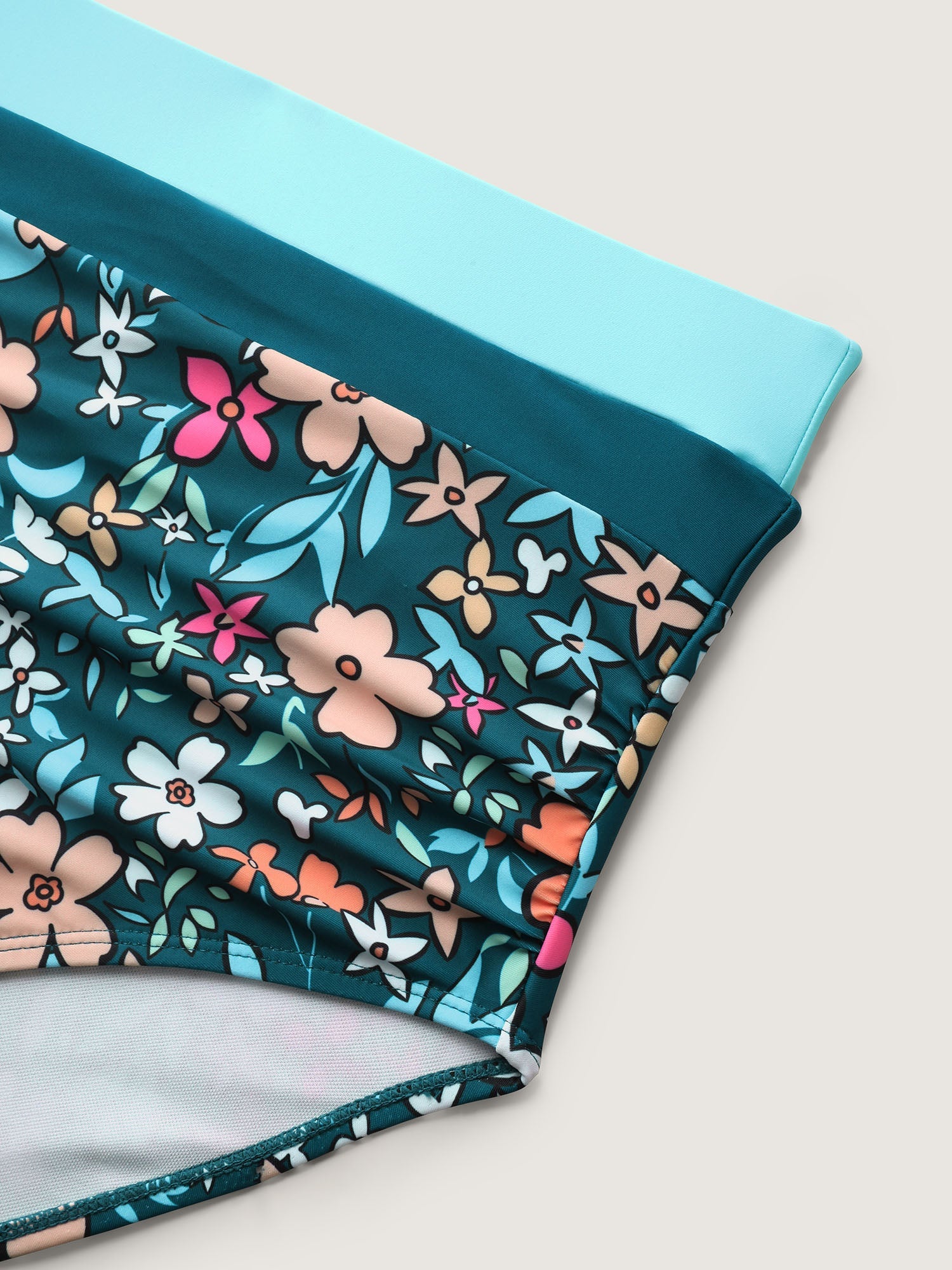 Floral Print Color Contrast Swim Bottoms