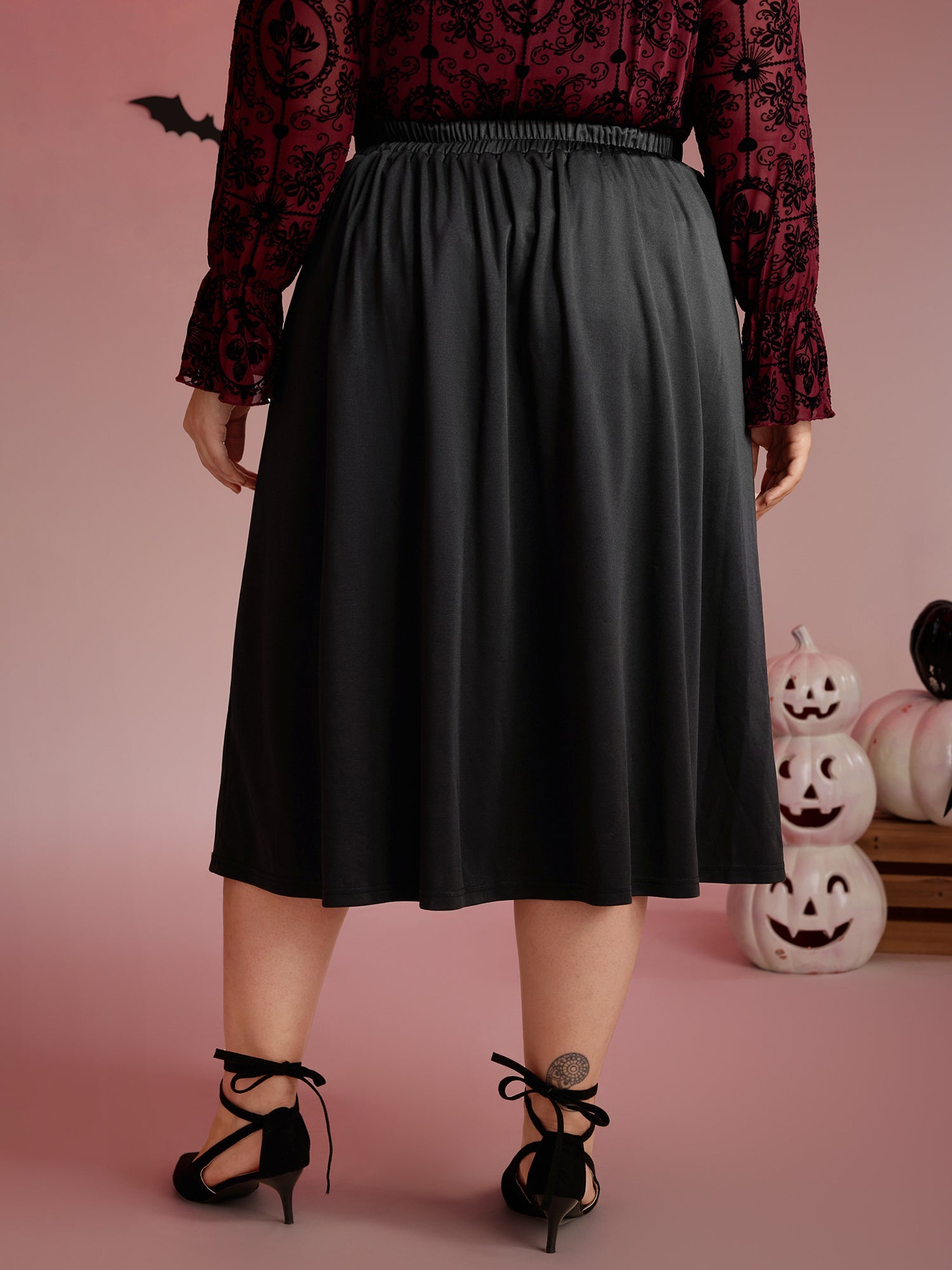 Skull Mesh Panel Cross-Tie Maxi Skirt