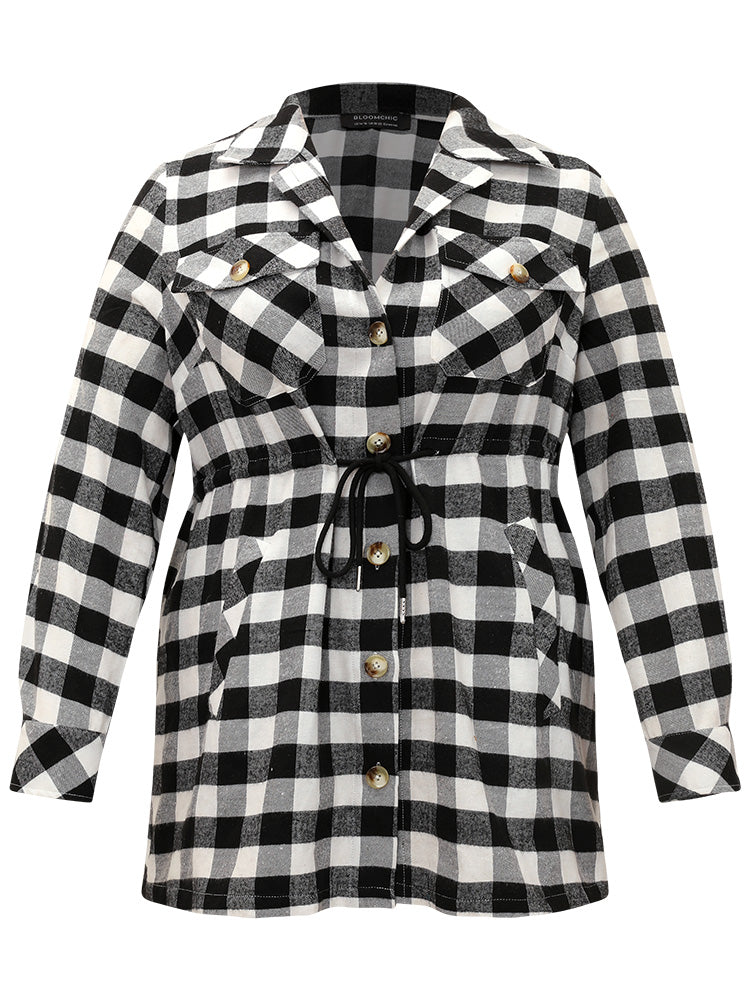 Halloween Plaid Drawstring Pocket Button Through Coat