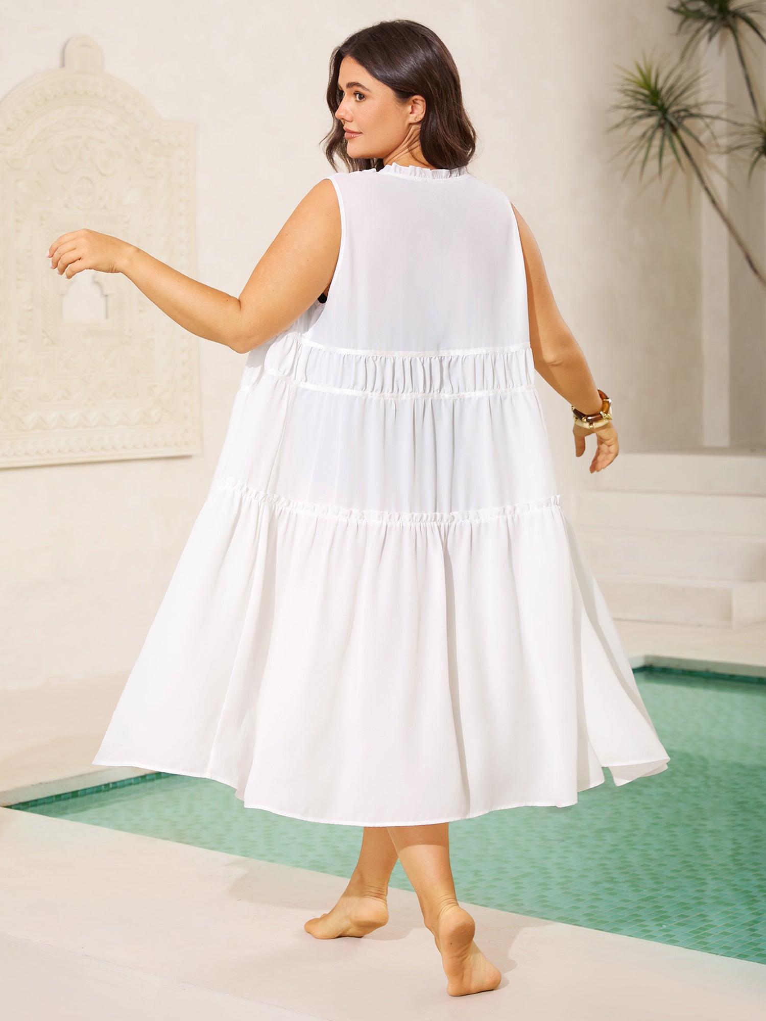 Shirred Front-Tie Webbed Kimono