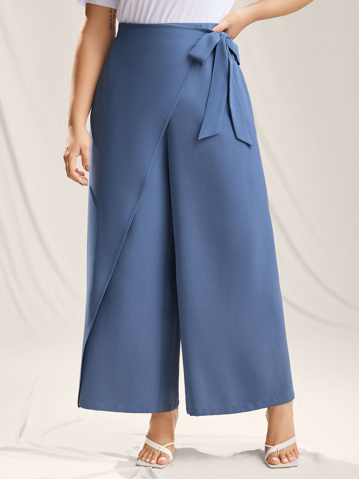 Belted Wrap Detail Wide-Leg Pants