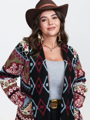 Fair-Isle Pattern Jacquard Fringes Knit Cardigan