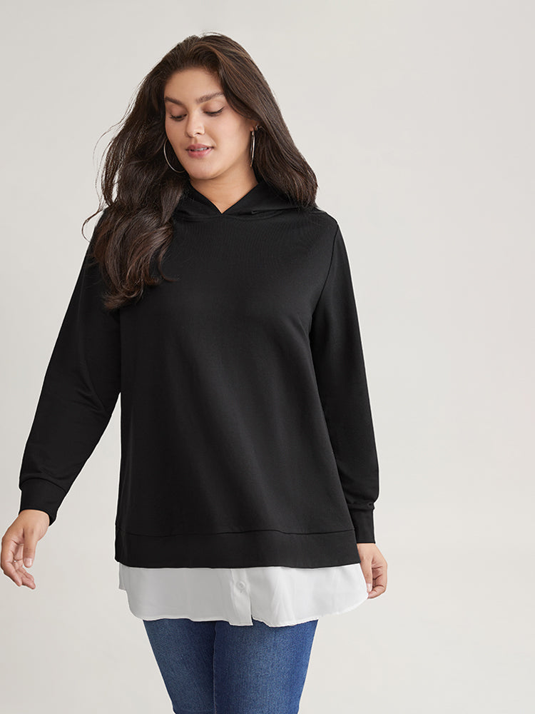 2-In-1 Patchwork Contrast Hooded Sweatshirt