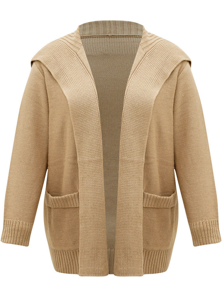 Solid Lapel Collar Pocket Open Front Cardigan