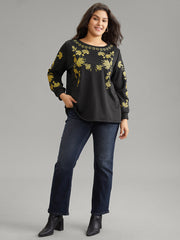 Floral Embroidered Two Tone Sweatshirt