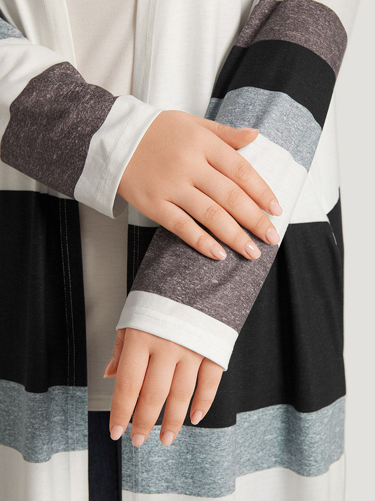 Striped Contrast Pocket Open Front Kimono