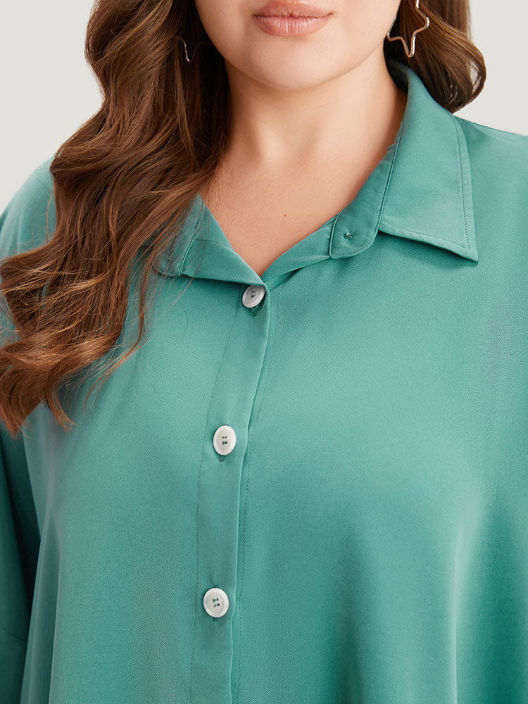 Plain Shirt Collar Asymmetrical Hem Bowknot Kimono