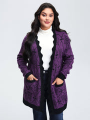 Floral Pattern Scalloped Collar Knit Cardigan