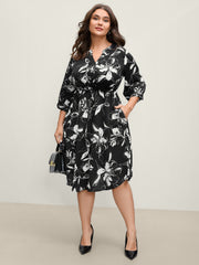 Floral Print Drawstring Waist Midi Dress