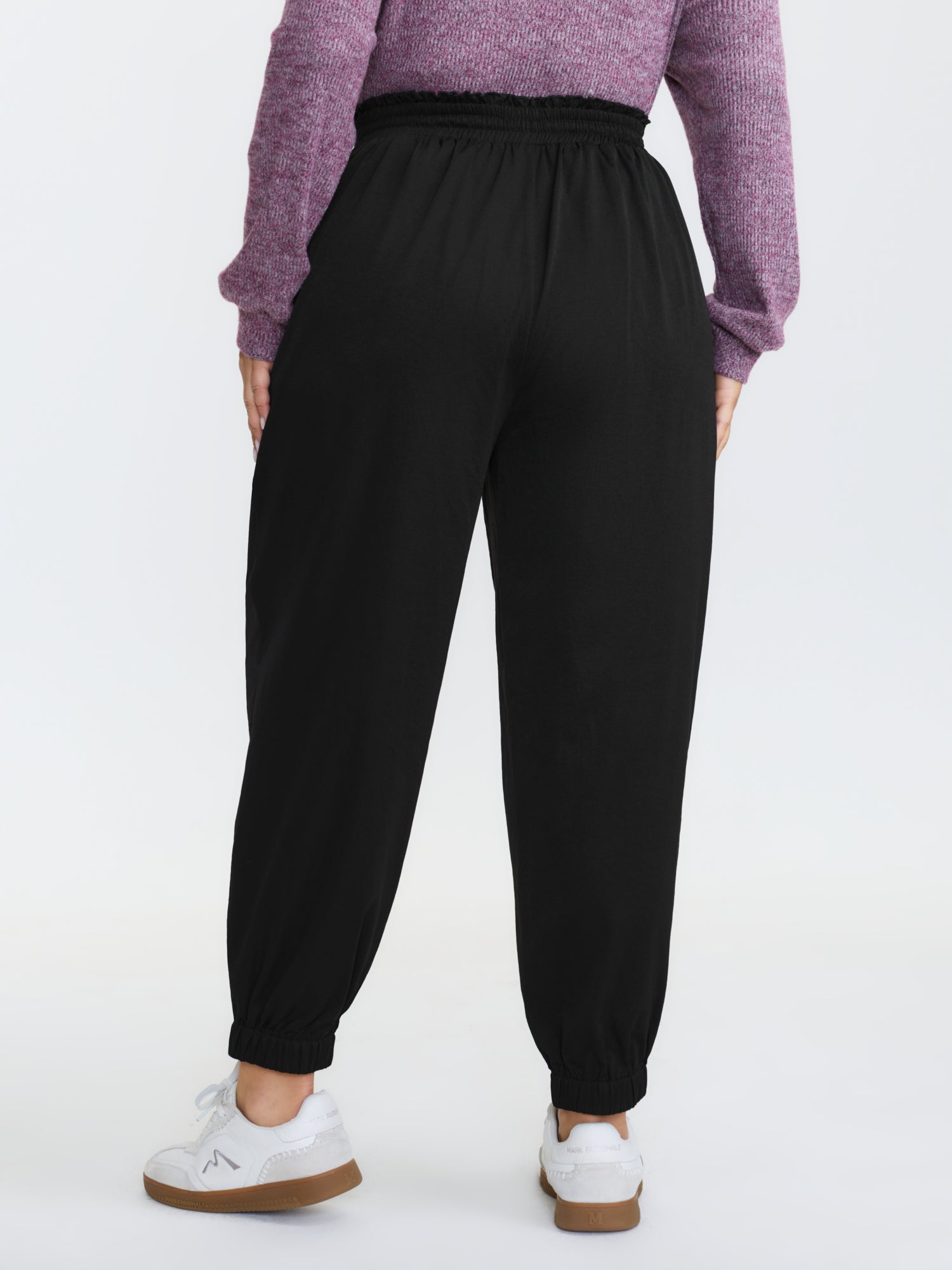 Ruffled Waist Drawstring Tapered Pants