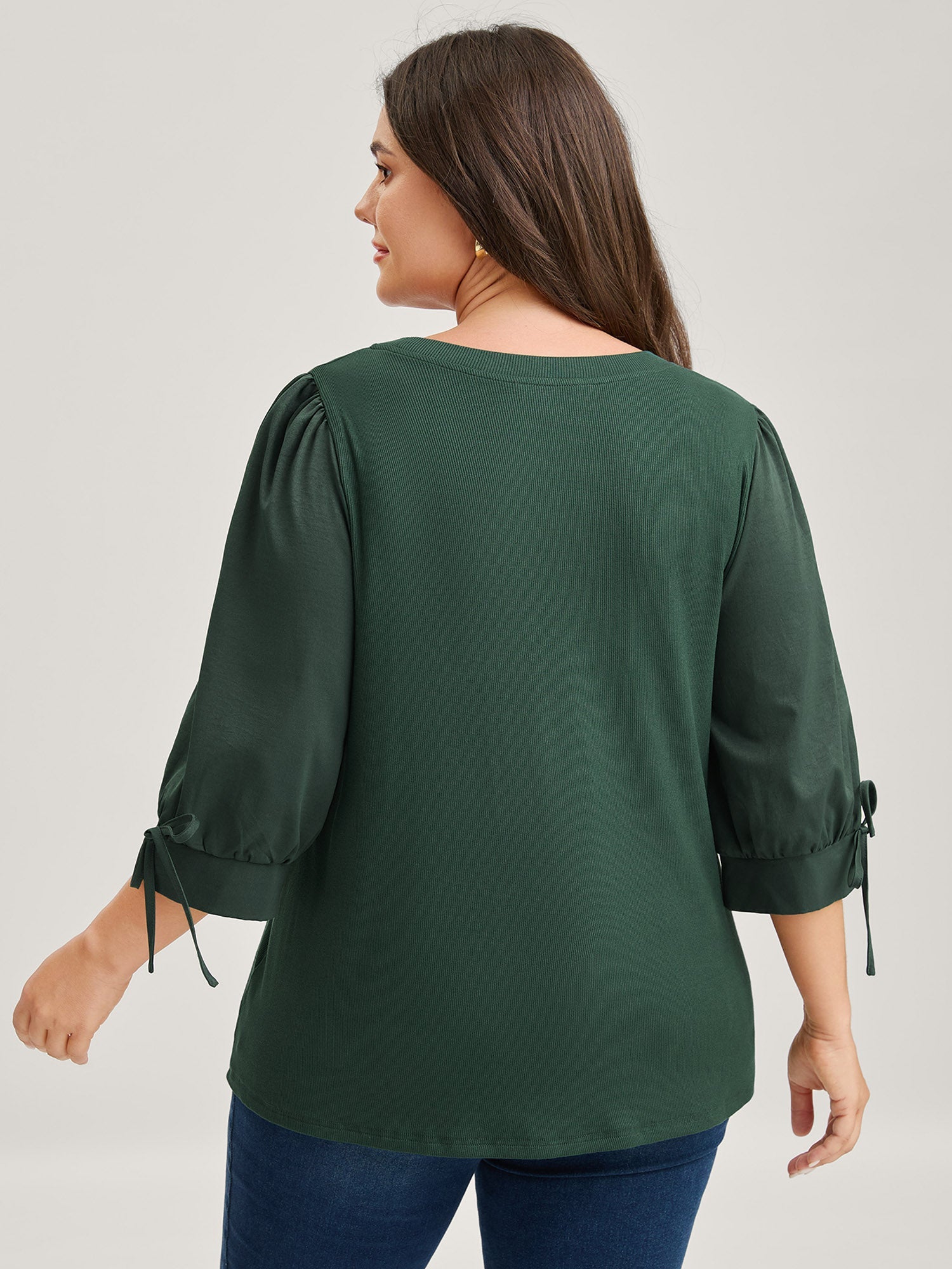 Sleeve Tie Plain Knit Solid Top