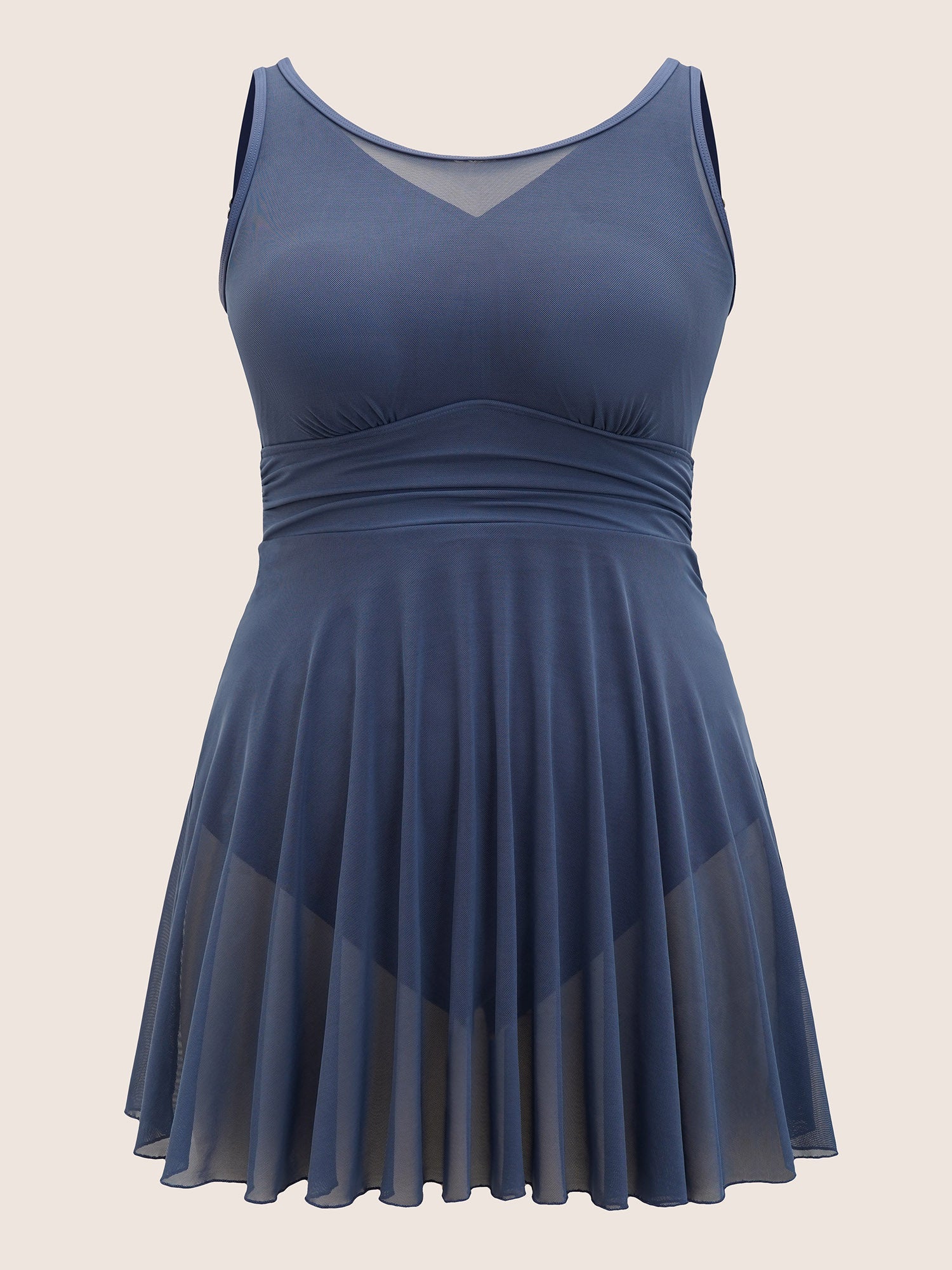 See Through Patchwork Gathered Swim Dress