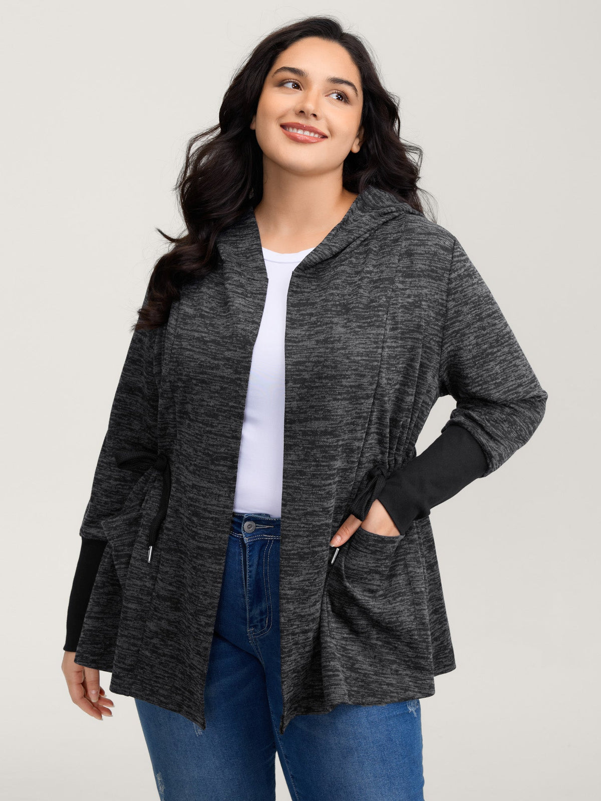 Channel Drawstring Contrast Hooded Jacket